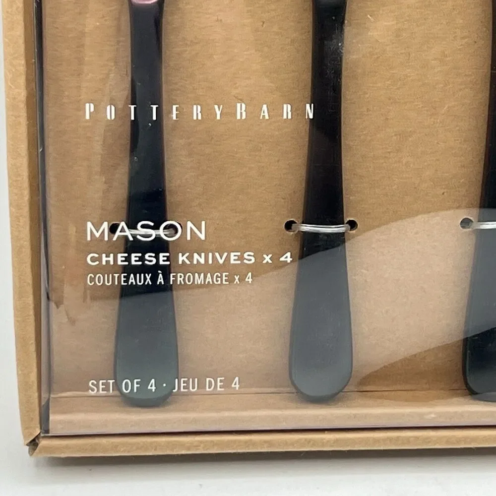 Set 4 NEW Black Pottery Barn Mason Cheese Knives Satin Gunmetal Charcuterie